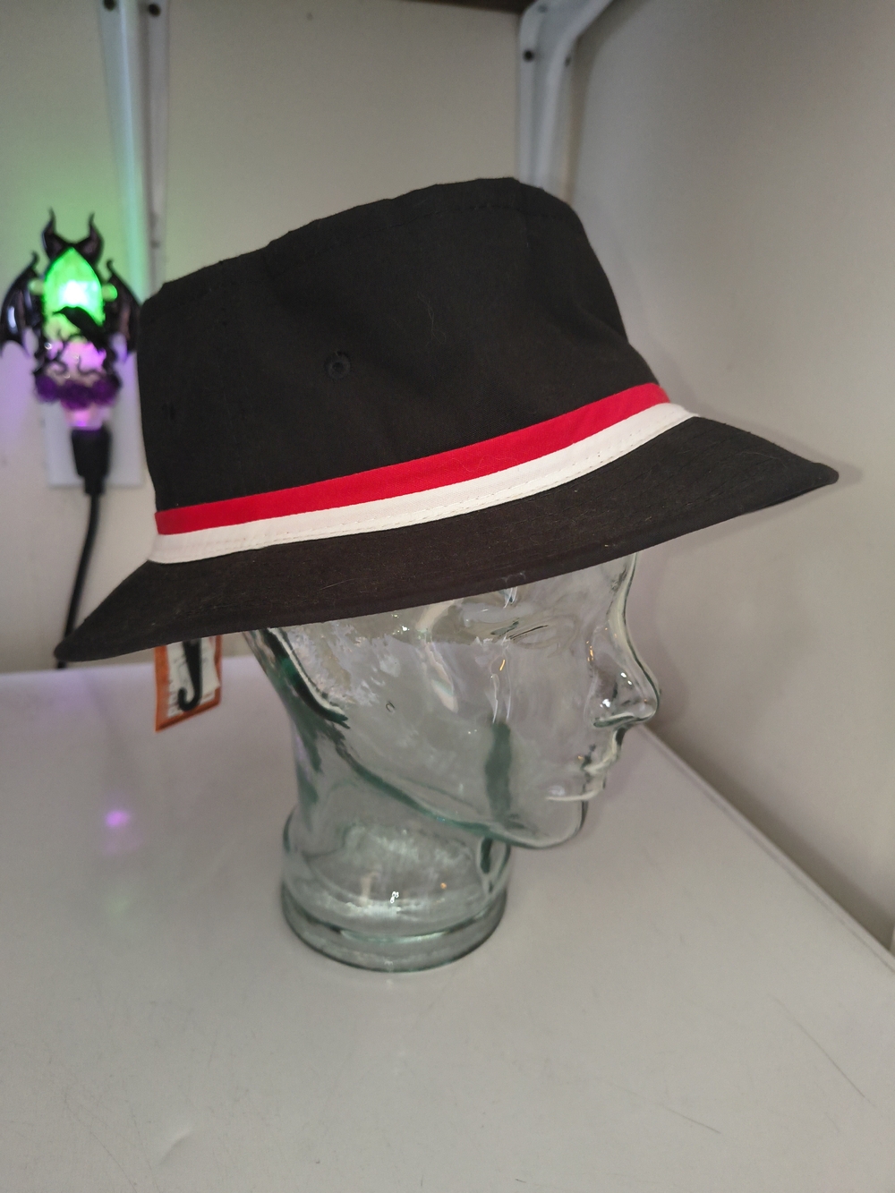 Black Bucket Hat with Red and White Stripe